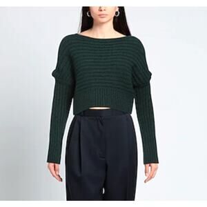 Societe Anonyme Womens Cropped Ribbed Sweater Green One Size Small Medium NEW